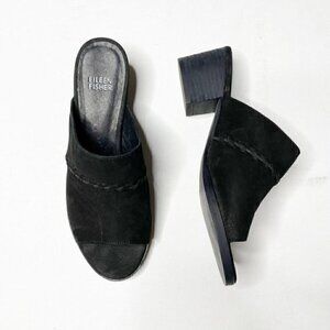 Eileen Fisher Kale Nubuck Leather Mule Slide 6 Block Heel Open Toe Braided Peep